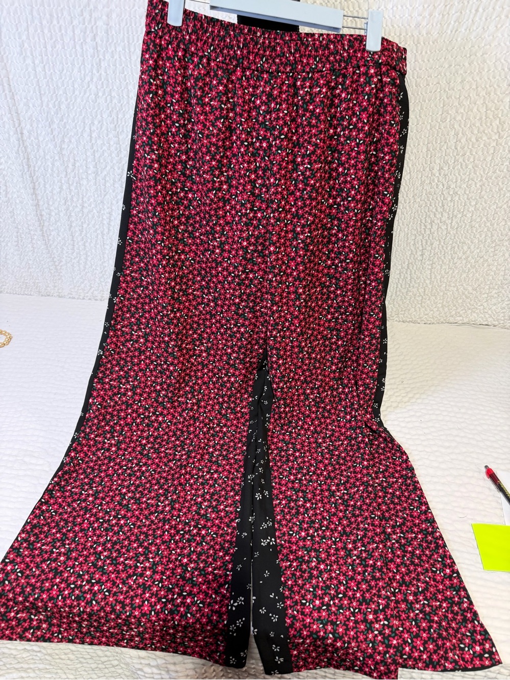 French Connection Red Floral Maxi Skirt with Black Side Panels